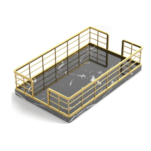 Wican Guest Towel Holder Tray for Bathroom, Oak and Iron Napkins Holder for Powder Room Dinning Table Wooden Basket for Disposable Paper Hand Towels Gold and Black