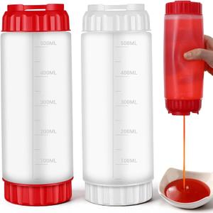 2Pcs Squeeze Bottles Refillable 20 oz, Condiment Squeeze Bottles for Sauces, Multipurpose Squirt Bottle for Sauces Ketchup Sour Cream Self Sealing Syrup Dispenser for Restaurants (Red)