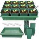 June Fox 60 Pcs Square Nursery Pots for Plants, 5 Pcs Seed Starter Tray Kit, Small Seedling Pots 4 Inch with 60 Plant Tags, Seedling Trays (Green)