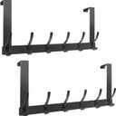 2 Pack Over The Door HookDoor Hanger for HangingOver Door Hanger Holder for Coat Robe Hat Clothe Towels Towel Racks for Bathroom with 12 Coat Hooks (Black, 2 Pack-6 Hooks)