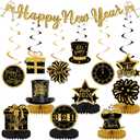 Happy New Year Decorations 2026 Kits, New Year Eve Party Supplies with Banner Hanging Swirl Streamers Table Centerpieces Table Toppers Decor for NYE Decorations