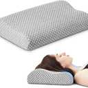 PEUJEW Cervical Pillow, Ergonomic Memory Foam Neck Pillow for Sleeping, Compressible Medium Firm Side Sleeper Pillow, Travel Pillow, Ideal for Home, Bedroom, Office, and Camping (Light Grey, S) (S-15.7x10x4/3 In)