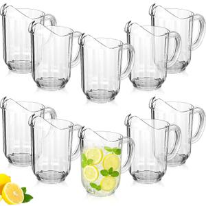 Tessco for you 10 Pcs Plastic Pitchers 60 Ounce Clear Restaurant Jug Large Water Pitcher Carafe Serve Milk Tea Juice Drink for Parties Container Dispenser Beer Jar (Classic)