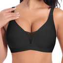 V Neck Bras for Women No Underwire Comfort Wireless Seamless Bra Comfortable Tshirt Bralettes with Support (Black)