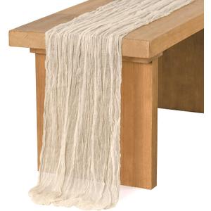 Ling's Moment 10Ft Ivory Cheesecloth Table Runner Beige Cream White Table Runners Gauze Semi-Sheer Tablecloth for Wedding Party Bridal Shower Decor