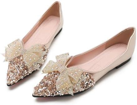 QXCGDYXT Flats Shoes Women Rhinestone Wedding Flats Comfort Pointed Toe Ballet Flat Shoe Low Heel Dress Shoes Sparkly Flats for Women, Size 255