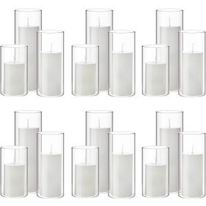 Shihanee 36 Pcs Pillar Candles and Glass Cylinder Vases Tall Cylinder Holders for Pillar Candles Wedding Centerpieces, Total 18 Sets(2.6'' X 4.7'', 5.9'', 7.9'',Clear,White)