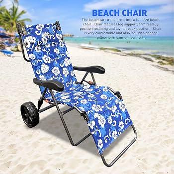EASYGO PRODUCTS Beach Cart Chair 2 in 1 Turns from Beach Cart to Beach Chair Large Wheels Easy to Use Large Capacity Flower Pattern