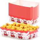 50pcs Cherry Food Trays, Kraft Paper Food Holder Trays Cherry Serving Snack Boats Birthday Paper Serving Hot Dog Plates Fruit Theme Party Supplies for Birthday Decorations