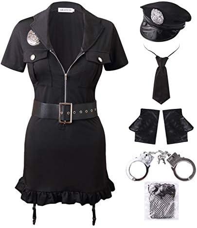 GRAJTCIN Womens Halloween Sexy Police Officer Costume, 7 Pieces Dirty Cop Play Dress XL