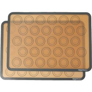 Amazon Basics Silicone Baking Mat for Macarons, Non-Stick, Food Safe, 16.5" x 11.6", Beige/Gray, Pack of 2