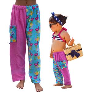 Towel Pants for Swimmers Cotton Terry Towel Pants Beach Coverup Resort Wear Swim wear Size Kids Medium Pink (Kids M/L)