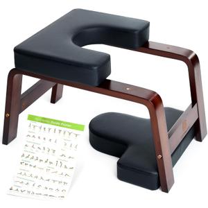 Yoga Headstand Bench, Stand Yoga Chair for Balance Training, Core Strength Building, Upside Down Chair for Relaxation, Handstand Trainer Inversion Chair for Home Gym (Chocolate Black)