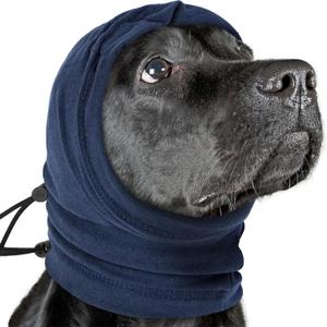 Nanaki 3rd Gen Calming Hoodie Ear Covers-Anti-Slip Hematomas Wraps For Dogs, Adjustable Head Wraps Noise Cancelling Protector, Anxiety Relief Ear Muffs for Fireworks & Grooming Bath (L(Head Girth:16"-27"), Navy)