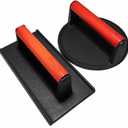 Firsgrill Burger Press 6.6" Round Heavy-Duty Cast Iron Smash Meat Steak with Wood Handle for Blackstone Weber Treager Griddle Grills (YPX) (Flate 6.5" Round & 4.3X8.3 Rectangle)