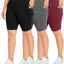 NEW YOUNG 3 Pack Plus Size Biker Shorts with Pockets for Women-High Waisted 8" Yoga Pants Workout Shorts (3pack-black/Wine/Grey)