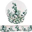 Mouse Pad Wrist Support Keyboard Wrist Rest Set, Ergonomic Mouse Pad with Non-Slip Base for Computer Laptop Home Office Coasters, Easy Typing & Pain Relief Mouse Mat (Eucalyptus)