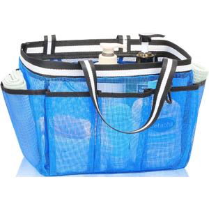 Ocim Large Portable Mesh Shower Caddy Bag Tote for Big Size Shampoo Bottles, Collapsible Quick Dry for College Dorm, Camping, Beach Pool Bathroom, Blue