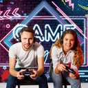 Yongqian 7x5ft Game Night Theme Photography Backdrop Neon Glow Backdrop Birthday Party Decoration Sleepover Prom Gaming Party Decor Photo Studio Props