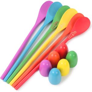 LovesTown 12 Pcs Egg Spoon Race Game Sets, Wooden Balance Relay Games for Kids Carnival Birthday Party Outdoor Games