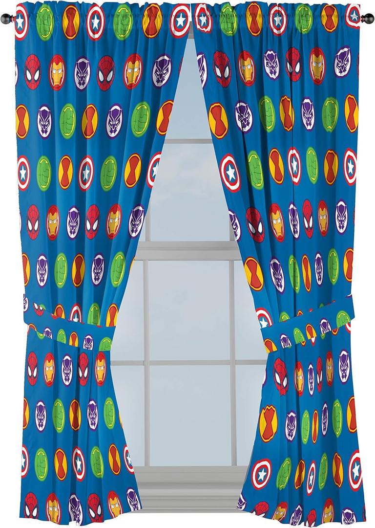 Jay Franco Marvel Super Hero Adventures Double Team 63" Inch Drapes - Beautiful Room Dcor & Easy Set Up, Bedding Features The Avengers - Curtains Include 2 Tiebacks, 4 Piece Set