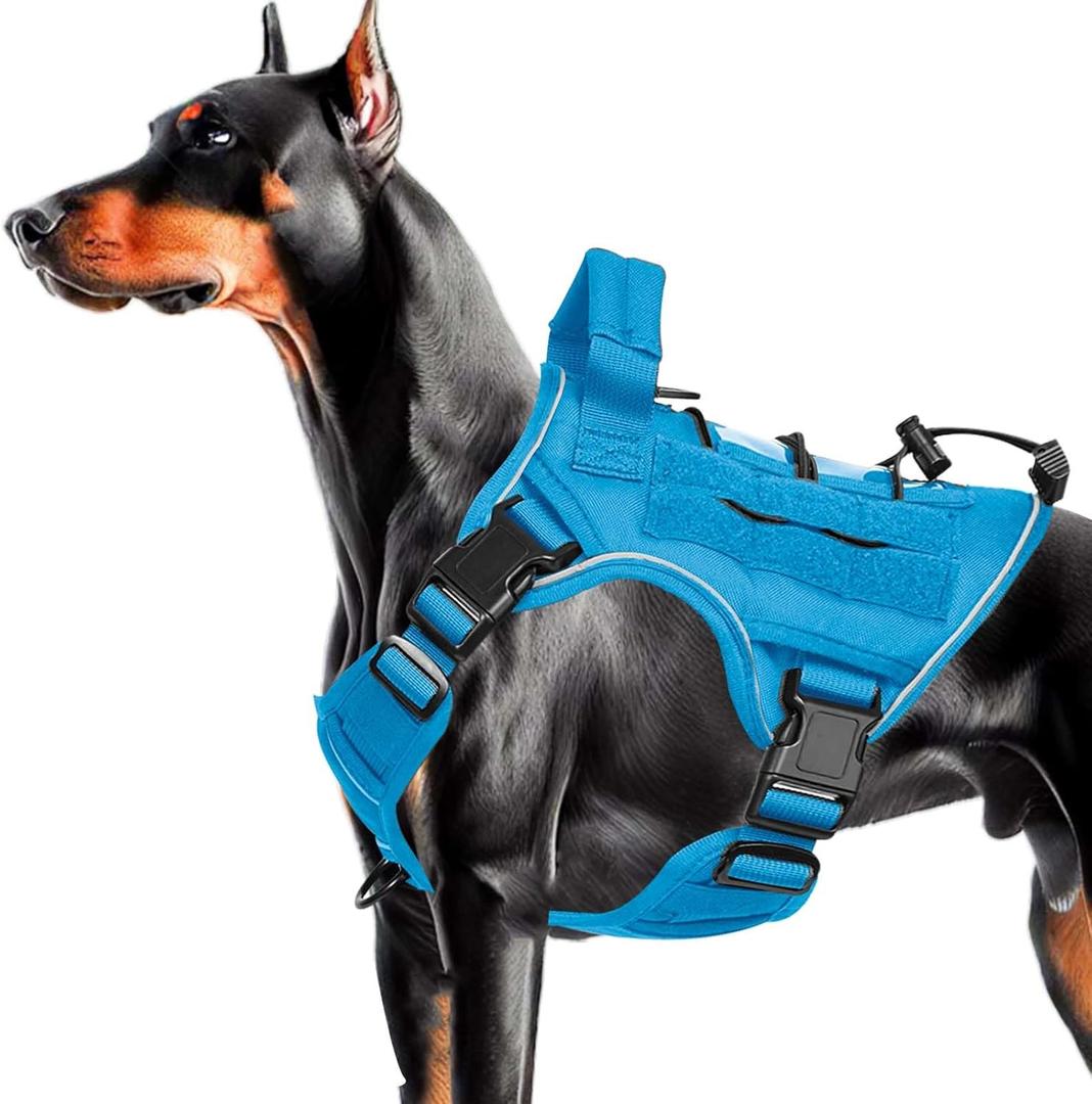Heavy-Duty Tactical Dog Harness for Large Dogs, No Pull Adjustable Reflective Pet Vest with Molle System, K9 Military-Grade Control for Service Training, Outdoor & 10+ Breeds, Blue, Medium