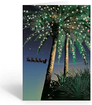 Stonehouse Collection Holiday Palm Santa Flyby Tropical Christmas Cards, 18 Boxed Christmas Cards and Envelopes, USA Made (Standard)