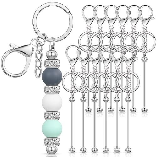 Tondiamo 12 Pcs Beadable Keychains Bars Bulk Blank Beaded Metal Keychain for Craft DIY Gift(Silver)