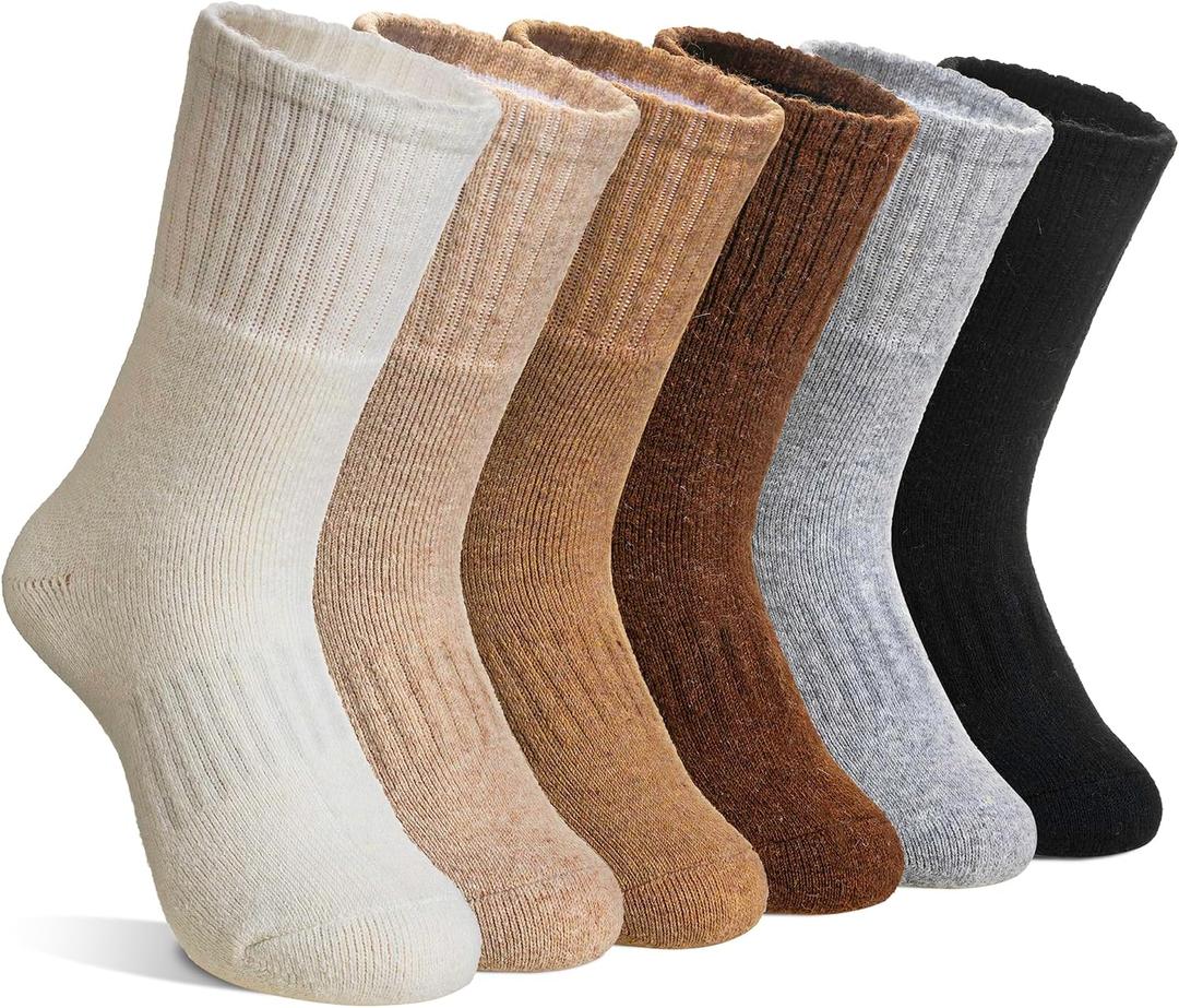 Velice Kids Merino Wool Hiking Socks Toddler Boys Girls Winter Warm Thermal Thick Cushion Crew Boot Socks 6 Pairs(Black/White/Brown,4-7 Years)