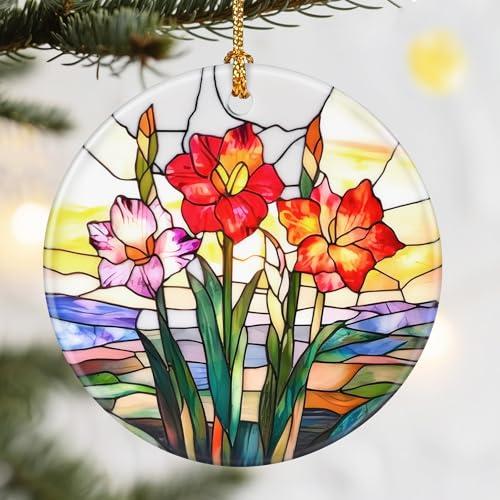 Christmas Ornaments, 2.8in Ceramic Birth Flower Ornament, Xmas Decor, Christmas Tree Ornaments, Xmas Decorations for Tree, Holiday Ornament, Birth Flower Gifts, Gift Ideas, Gifts for Women - Aug