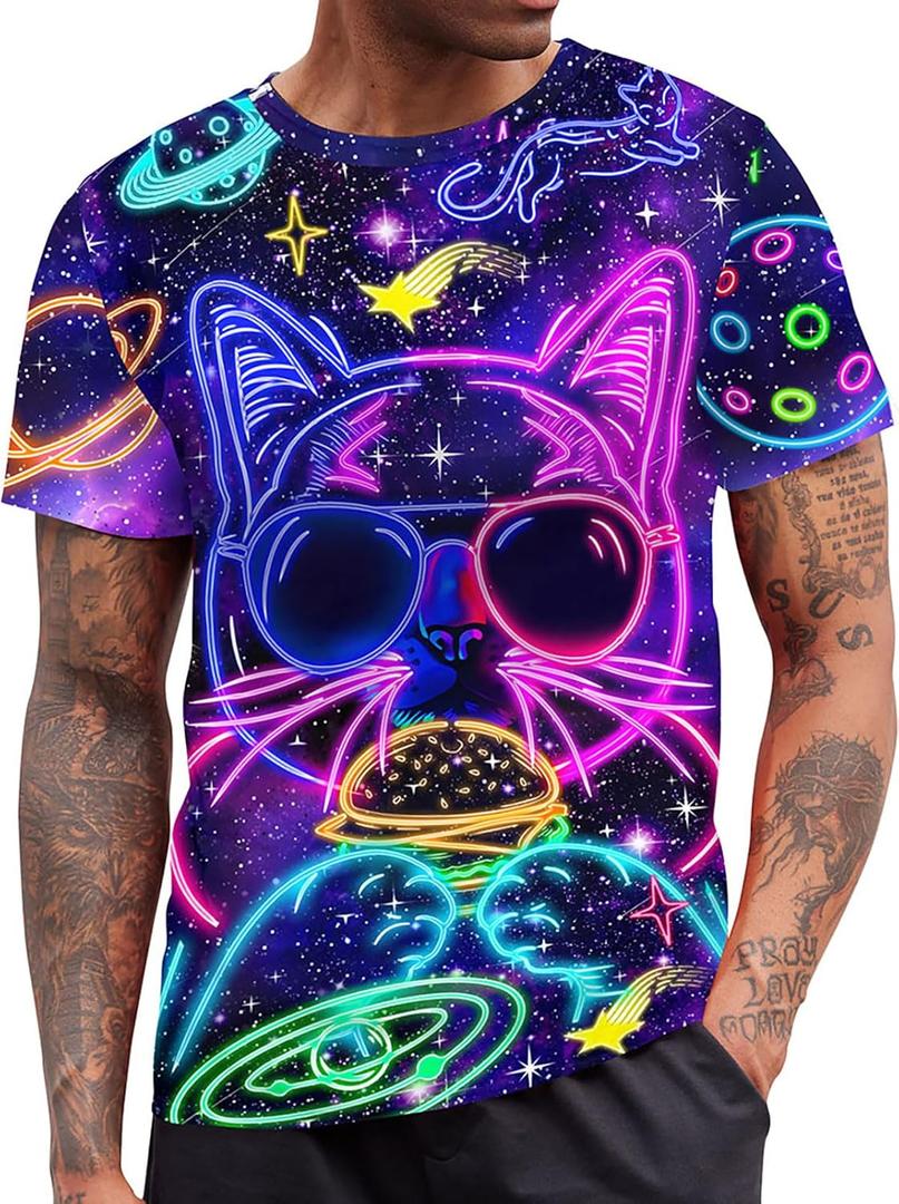 RAISEVERN Mens T-Shirts Cool Novelty Crewneck Short Sleeve Funny Graphic Top Casual Tees for Women (M)