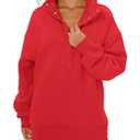 Locachy Women's Henley Neck Button Oversized Sweatshirt Casual Long Sleeve Pullover Tops 2026 Fashion Outfits Clothes Red L