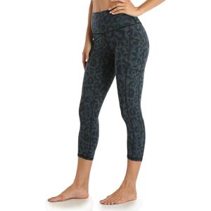 Colorfulkoala Women's High Waisted Yoga Capris 21" Inseam Leggings with Pockets (X-Large, Cyan Leopard)