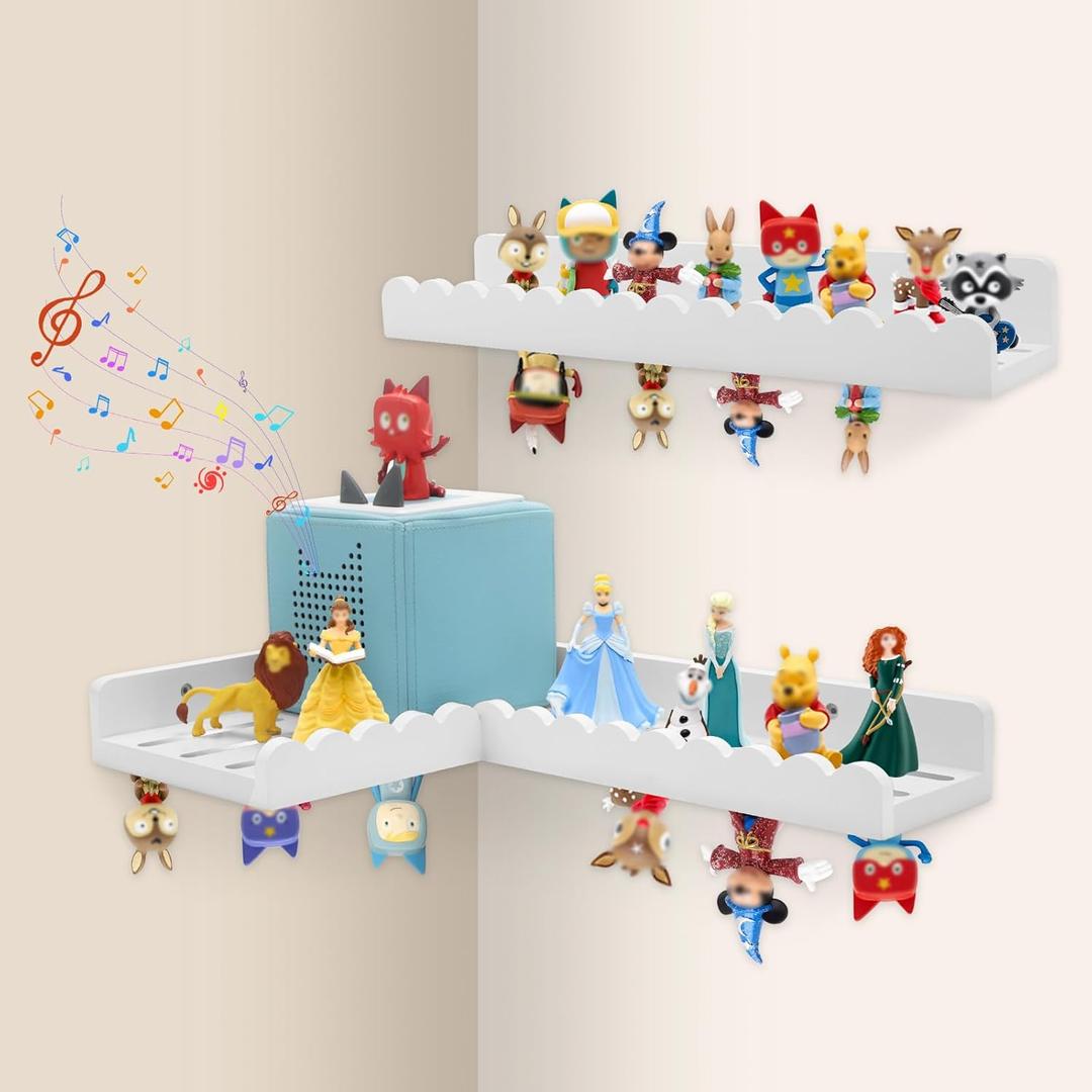 RZYLKA 90° Bookshelf for Tonies Box Storage Wall Corner, Magnetic Floating Shelves Compatible with Organizer for Tonie Box Generation 1 & 2 Player Tonies Figures, Display Collection 30~40 Characters