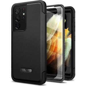 SURITCH for Samsung Galaxy S21 Ultra Case, [2 Front Frames] Full-Body Heavy Duty Rugged Shockproof Protective Phone Cover with Built-in Screen Protector for Samsung S21 Ultra 6.8 Inch, Black