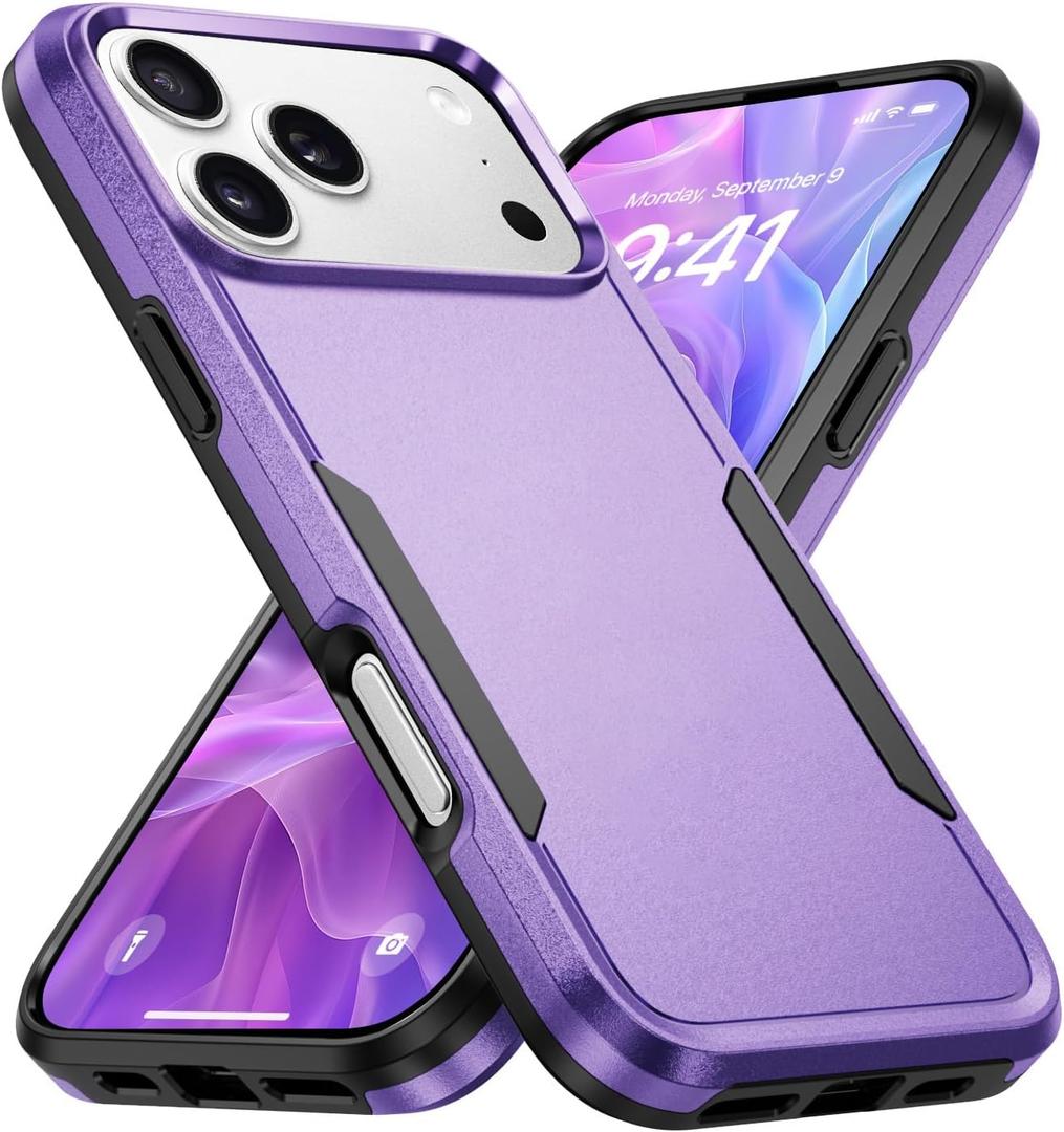 Designed for iPhone 17 Pro Max Case, Dual Layer Heavy Duty Shockproof Protective Phone Cases Cover, Military Grade Drop Protection, Purple