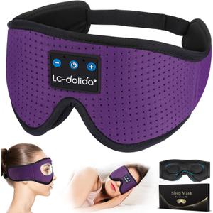 LC-dolida Sleep Headphones, Sleep Mask Bluetooth Wireless Music Eye Mask, Sleeping Headphones for Side Sleepers Sleep Mask with Bluetooth Headphones Ultra-Thin Stereo Speakers Perfect for Sleeping