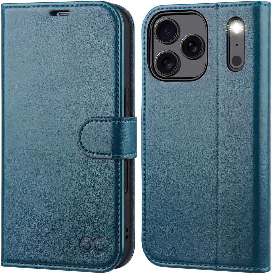 OCASE Compatible with iPhone 17 Pro Max Wallet Case, PU Leather Flip Folio Case with Card Holders RFID Blocking Kickstand [Shockproof TPU Inner Shell] Phone Cover 6.9 Inch 2025, Peacock Blue