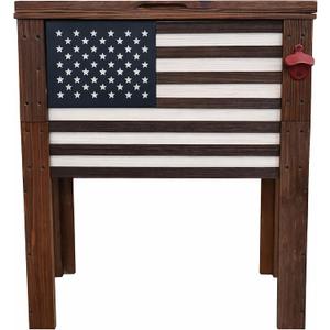 Backyard Expressions Rustic Wooden Patio Cooler with Bottle Opener & Drain Plug – Outdoor Beverage Cooler for Deck, Porch, Patio & Backyard Entertaining (57 Qt American Flag)