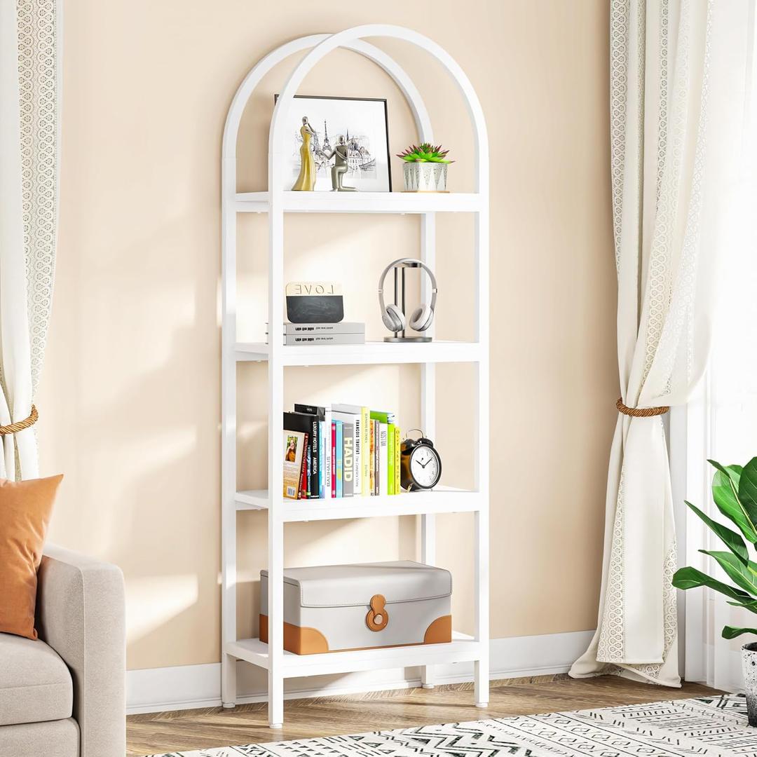 Tribesigns 4-Tier Open Bookshelf, 70.8" Industrial Wood Bookcase Storage Shelves with Metal Frame, Freestanding Display Rack Tall Shelving Unit for Office, Bedroom, Living Room (White, 1PC)