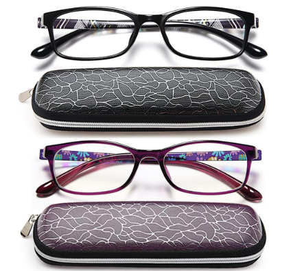 EYEURL Reading Glasses for Women-Blue Light Blocking For Women-2 Pack Computer Readers 2.25 Spring Hinge Anti UV Ray/Eye Strain/Glare Eyeglasses (Black+purple)