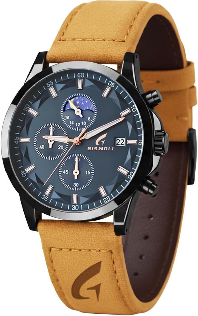 Distinctive Mens Analog Chronograph Watches with Auto Date & Multi Subdials, Fashion Casual Sport Quartz Wrist Watches with Luminous, 3ATM Waterproof, Gift Ideas for Men, Boyfriend, Husband, Dad