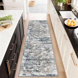 Abstract Washable Runner Rug 2x6, Hallway Rug Non-Slip,Woven Non-Shedding Thin Runners for Entryway, Kitchen, Laundry Room, Multi