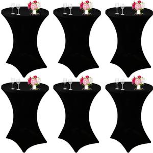 6 Pack Cocktail Spandex Tablecloth 32"x43" Black Stretch Square Corners Cocktail Table Cover Fitted High Top Round Table for Bar Wedding Birthday Party Banquet