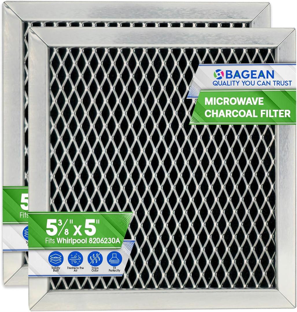 Microwave Charcoal Filter 5.35 x 5.03 for 8206230A Maytag and Whirlpool Microwave Filter Replacement - Carbon Filters Freshens and Filters Kitchen Air in Over the Range Oven Vent Fan (2-Pack)