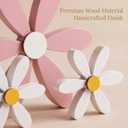 Spring Decor 3 Piece Wooden Flowers Boho Daisy Decor Handcrafted Shelf Sitters Tabletop Spring Flower for Tiered Tray Desk Home Office Kitchen Living Room Bedroom Pink