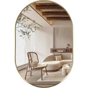 Gold Oval Mirror, 24"x36" Oval Bathroom Mirror, Vanity Mirror with Brushed Metal Frame, Wall Mount Mirrors Decor for Bathroom, Bedroom, Entryway, Living Room(Hangs Horizontally or Vertically)