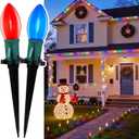 C9 Christmas Lights Outdoor, 2 Packs Total 51.4 Ft Christmas Pathway Lights with 40 LED Bulbs and Stakes, Outdoor Decorations Yard Walkway Sidewalk Holiday, Multicolor