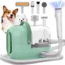 Dog Grooming Vacuum Kit - 3L Vacuum with 7 Tools, Low Noise Electric Clipper and Brush for Pet Shedding at Home, Green