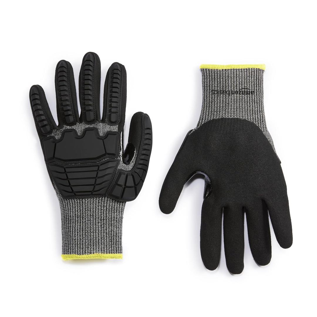Amazon Basics Impact Protection Work Gloves - Cut Level A2, ANSI Level 4 Abrasion, Touchscreen Compatible, 15G Sandy Nitrile Palm, Small, 100 Pack, Black with Yellow Edge